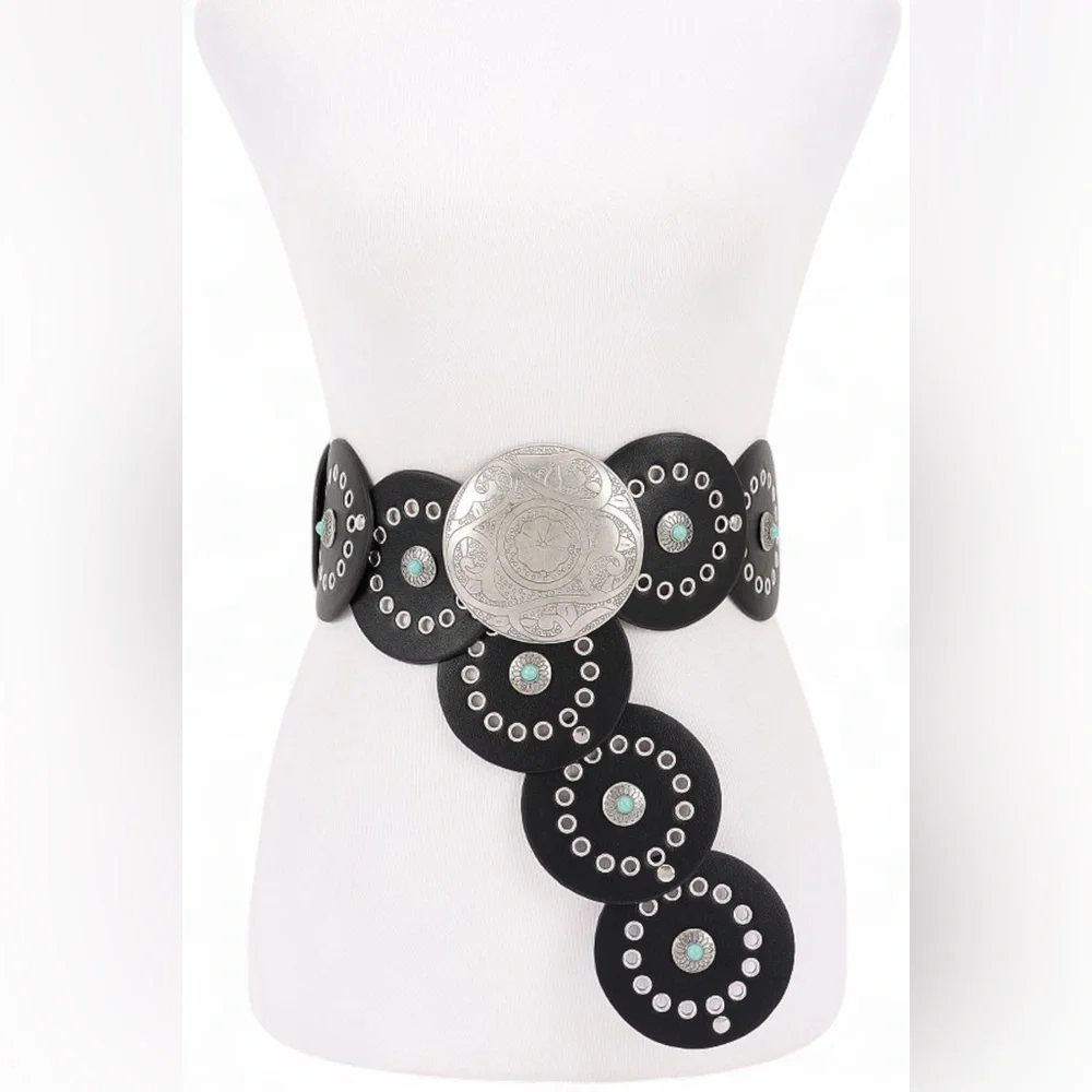 Vegan Leather Animal Print Western Concho Statement Belt